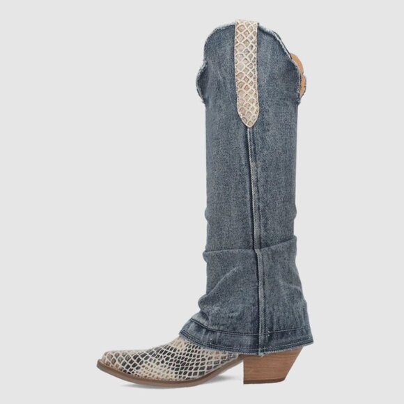 DINGO Shabby Western Tall Boots Size 10 Denim Blue Lizard Leather NEW - Picture 2 of 16